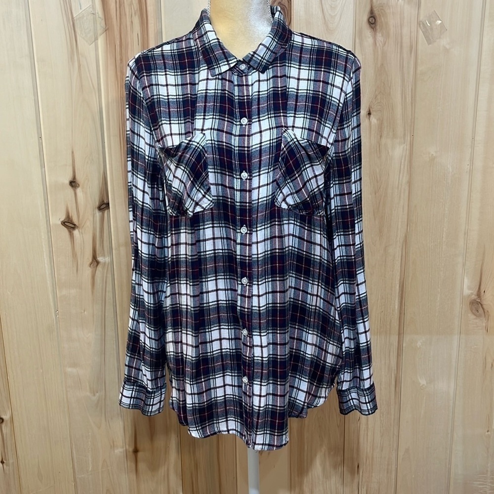 Lucky‎ Brand Maroon and Navy Plaid Button Down Size L